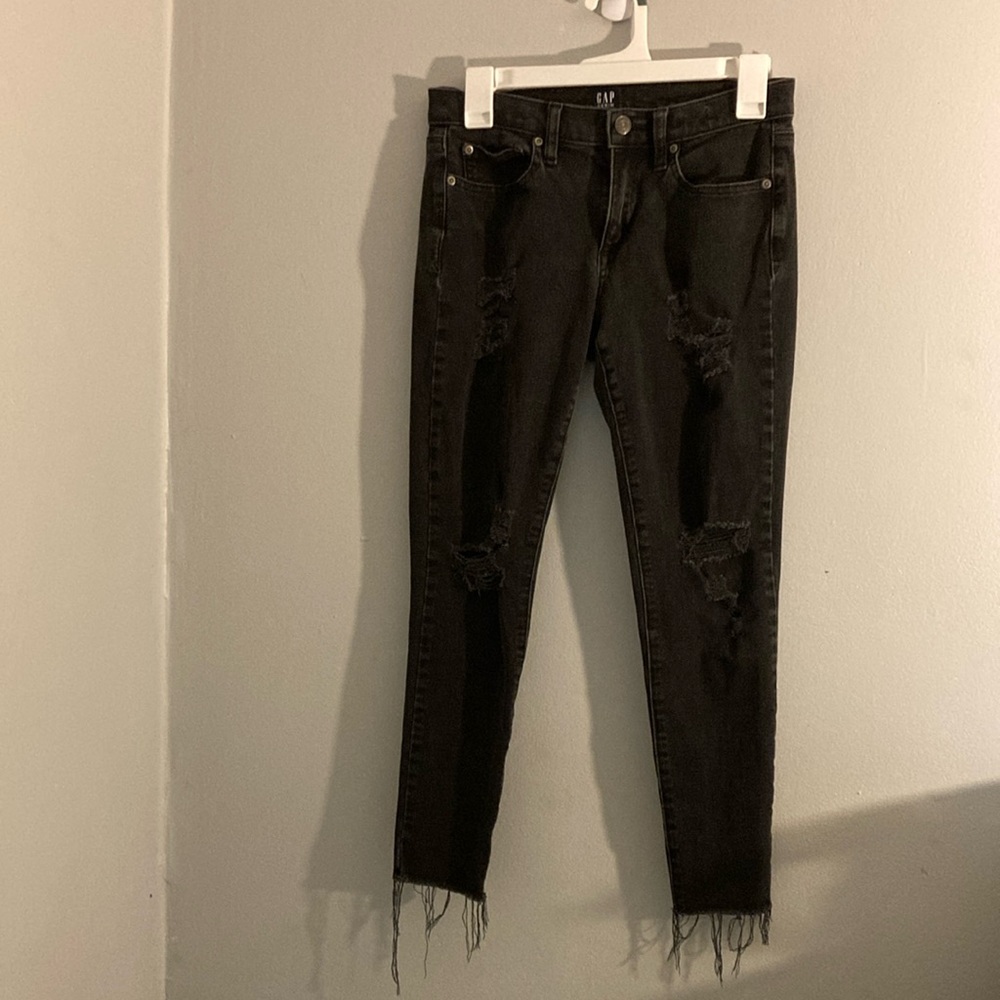 GAP Black Skinny Jeans with Frayed Hem